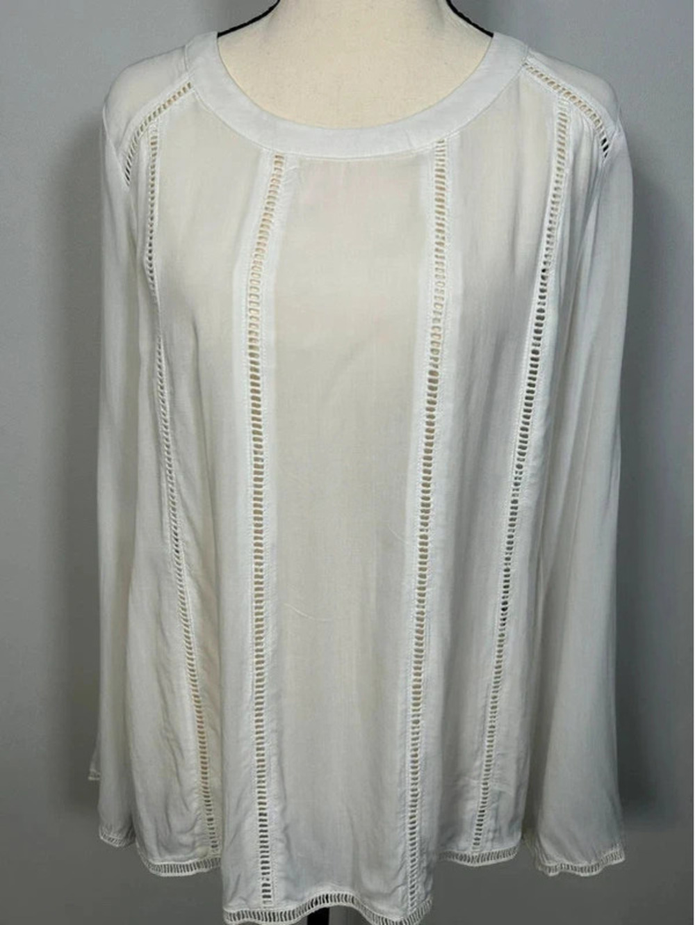 Miilla White Boho Eyelet Detail Long Sleeve Blouse Size S